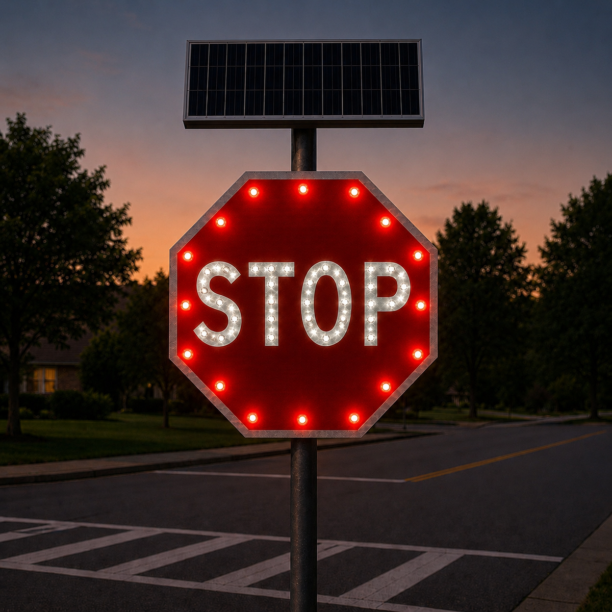 Winstar Stop Sign Solar LED Traffic Sign 30 in x 30 in, Diamond Grade, R1-1 MUTCD