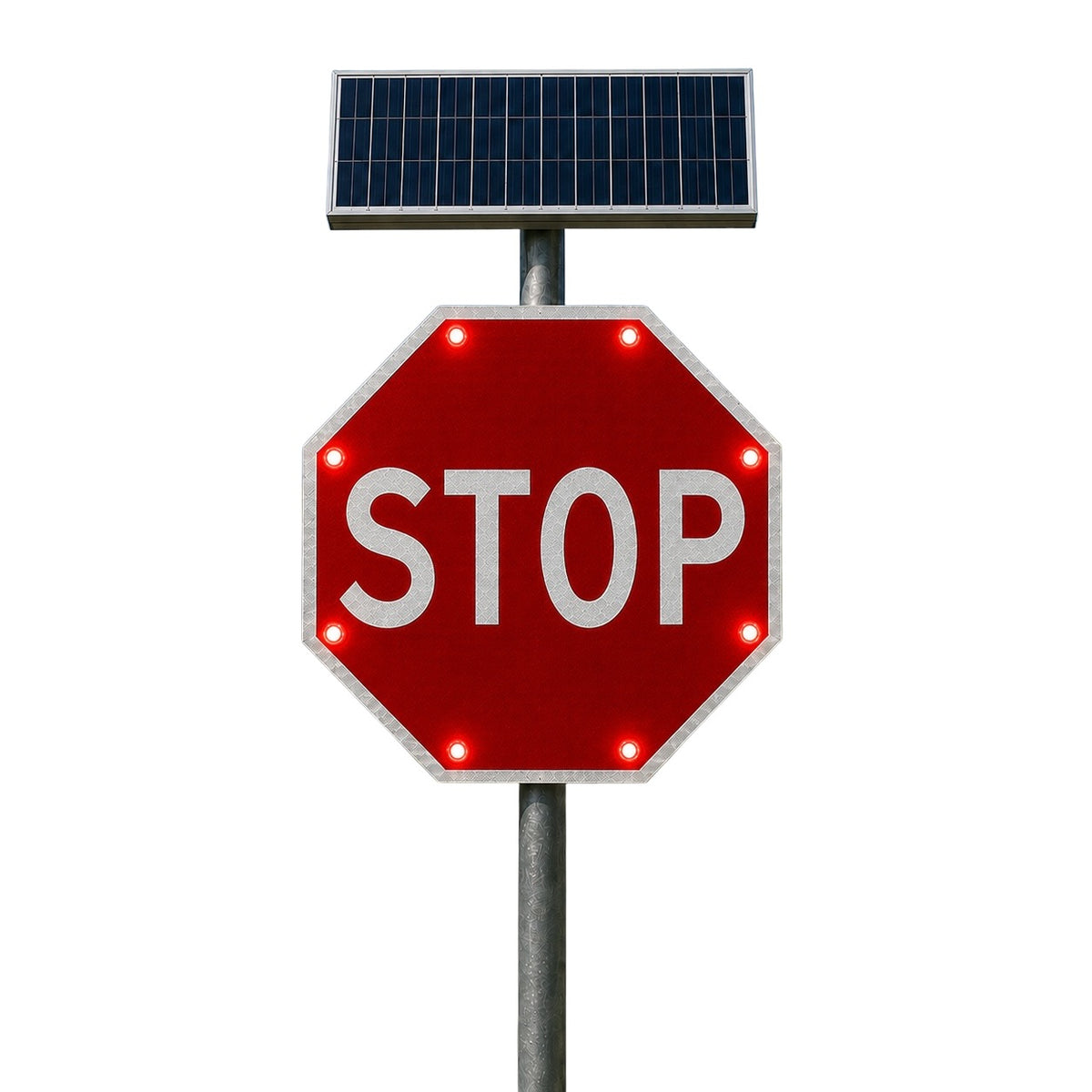 Winstar Stop Sign Solar LED Traffic Sign 30 in x 30 in, Diamond Grade, R1-1 MUTCD