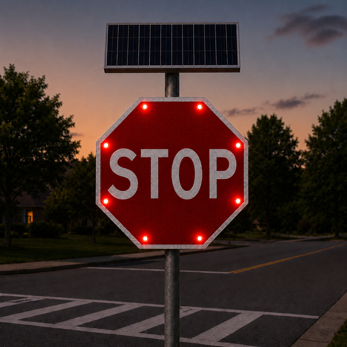 Winstar Stop Sign Solar LED Traffic Sign 30 in x 30 in, Diamond Grade, R1-1 MUTCD