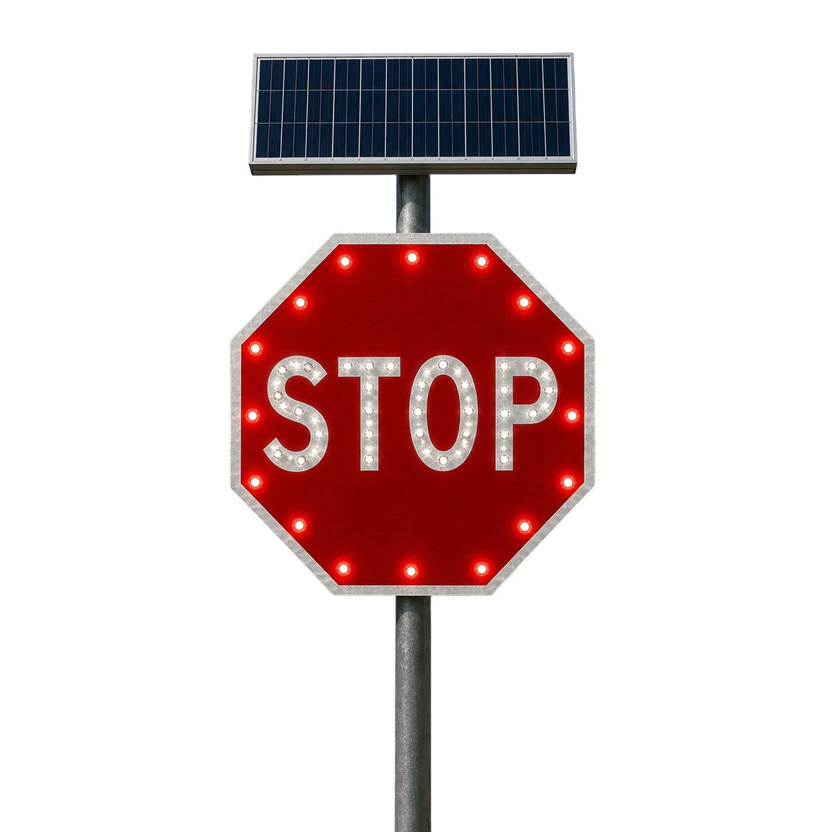 Winstar Stop Sign Solar LED Traffic Sign 30 in x 30 in, Diamond Grade, R1-1 MUTCD