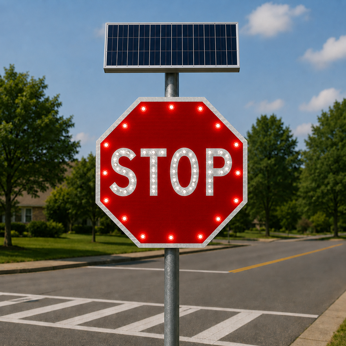 Winstar Stop Sign Solar LED Traffic Sign 30 in x 30 in, Diamond Grade, R1-1 MUTCD