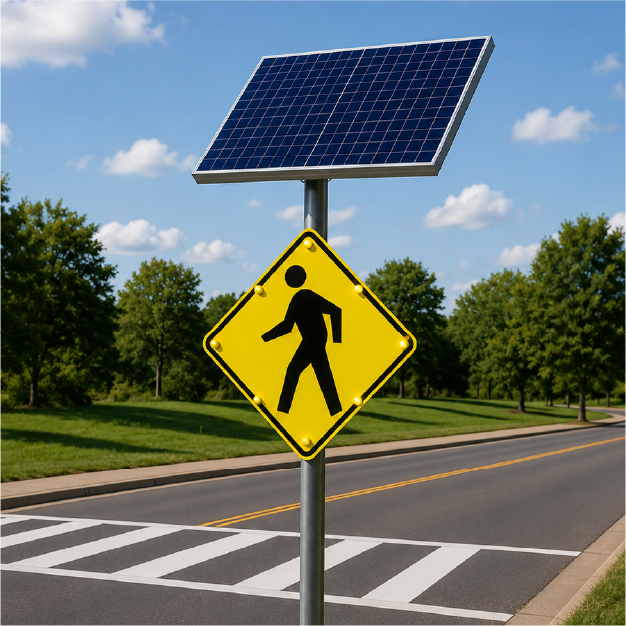Winstar Pedestrian Crossing Solar LED Traffic Sign 30 in x 30 in, Green, Diamond Grade, W11-2 MUTCD
